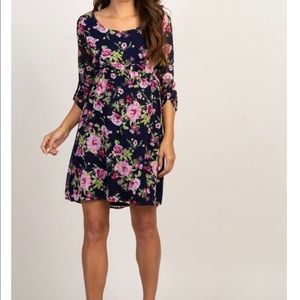 Navy Floral Chiffon Maternity Dress